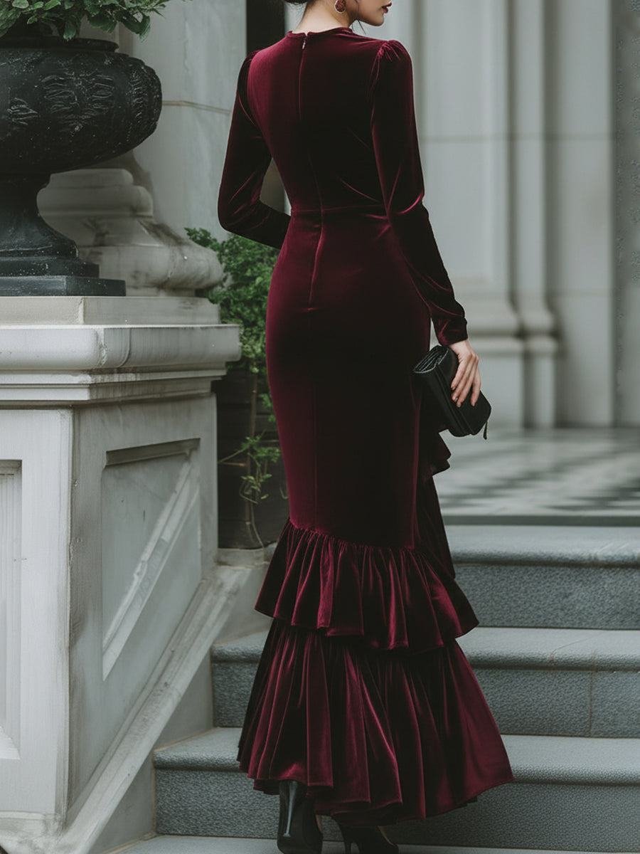 Olivia Bennet | Long Sleeve Ruffled Tier Evening Gown