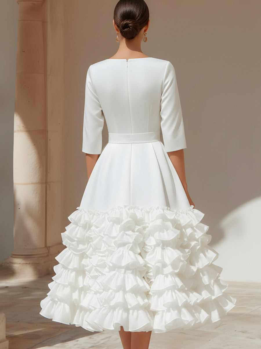 Olivia Bennet | Belted Ruffled-Hem Midi Dress