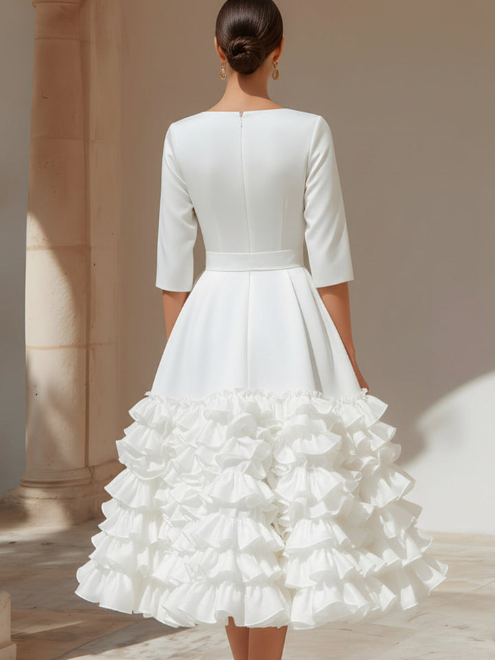 Olivia Bennet | Belted Ruffled-Hem Midi Dress