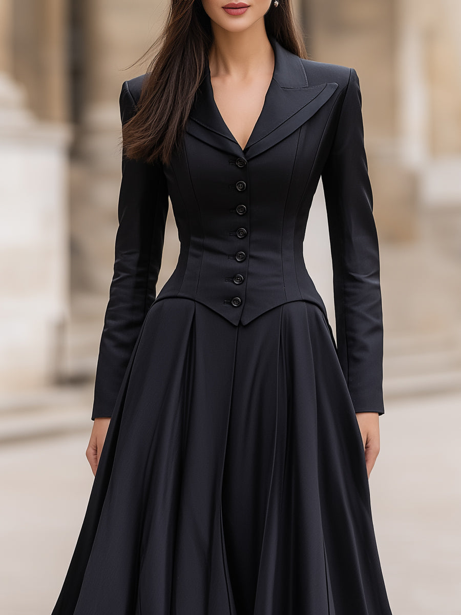 Olivia Bennet | Tailored Waist Long-Sleeve Structured Maxi Dress