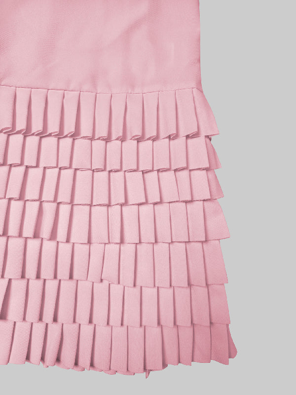Olivia Bennet | A-Line Long Sleeves Layered Pleated Pockets Solid Color Split-Joint Lapel Midi Dresses Shirt Dress