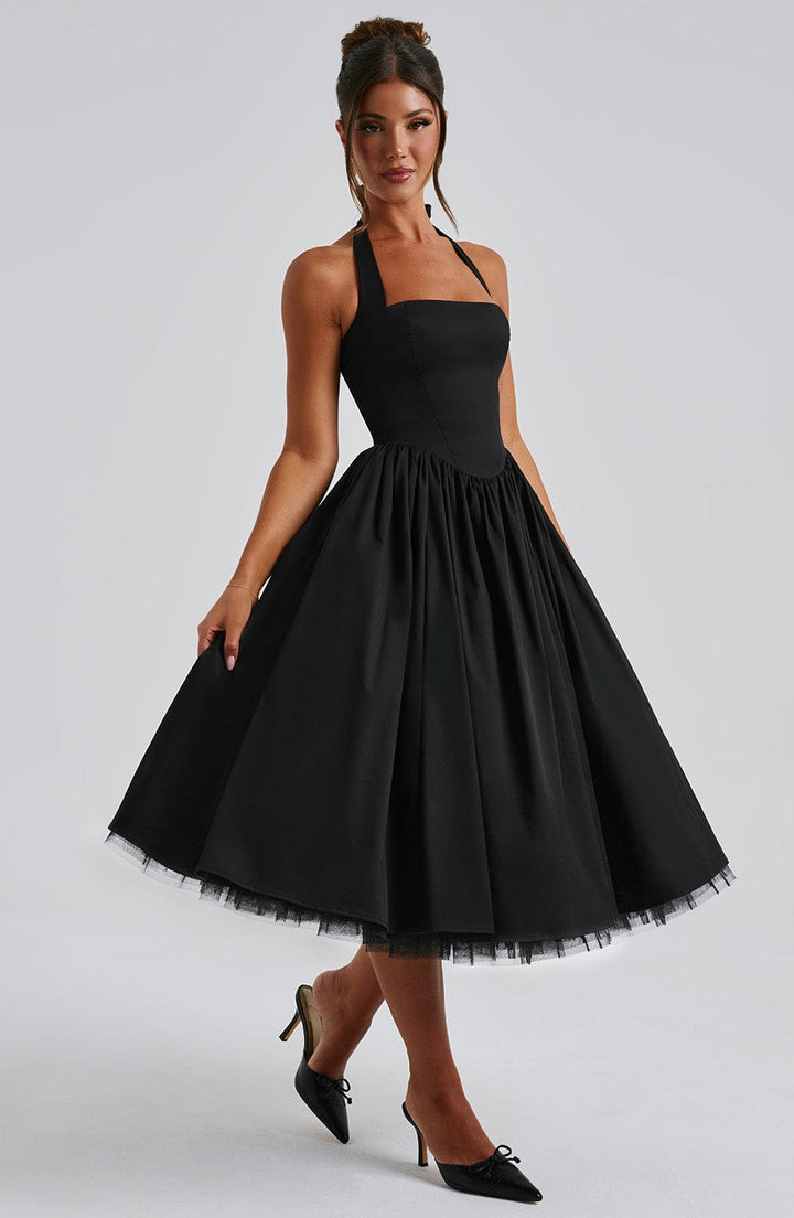 Women Wedding Guest Halter Midi Dress