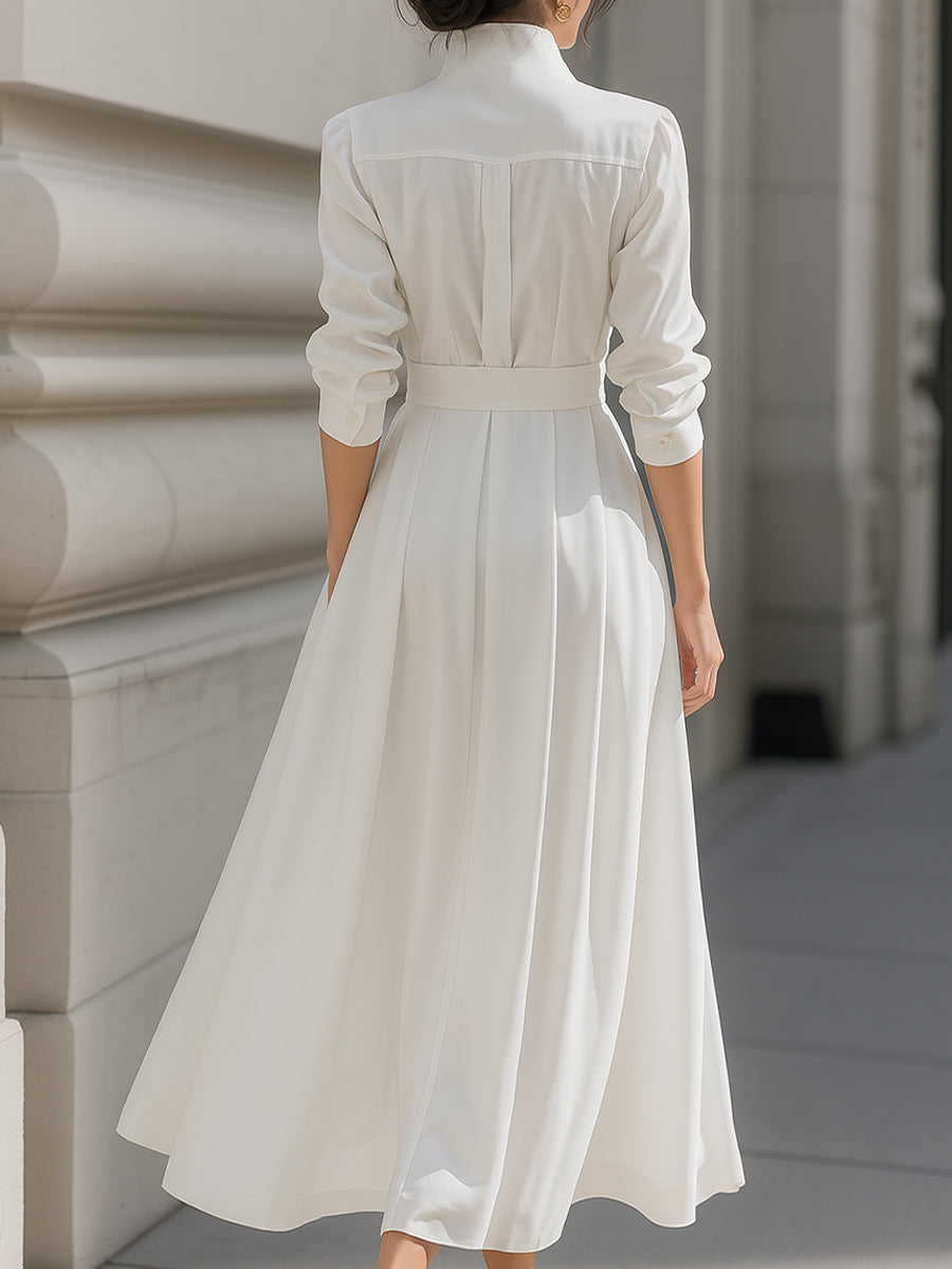 Olivia Bennet | Belted Pleated Cotton Shirt Dress