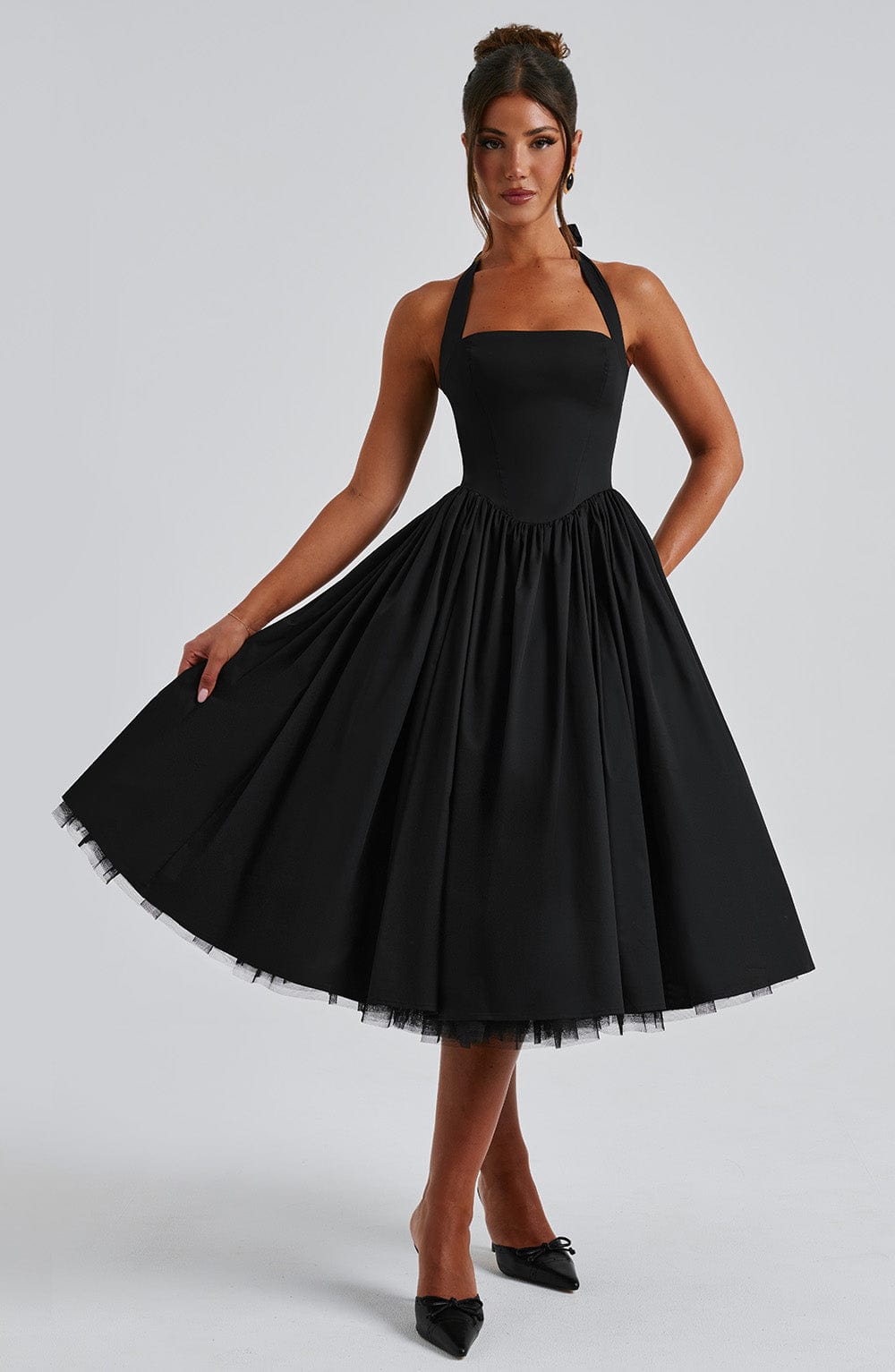Women Wedding Guest Halter Midi Dress