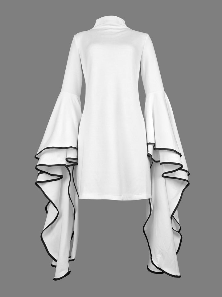 Olivia Bennet | Flared Sleeves Long Sleeves Solid Color Stand Collar Mini Dresses