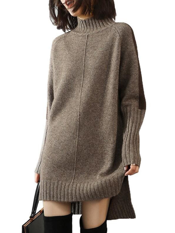 Olivia Bennet | Loose Long Sleeves Contrast Color Half Turtleneck Sweater Dresses
