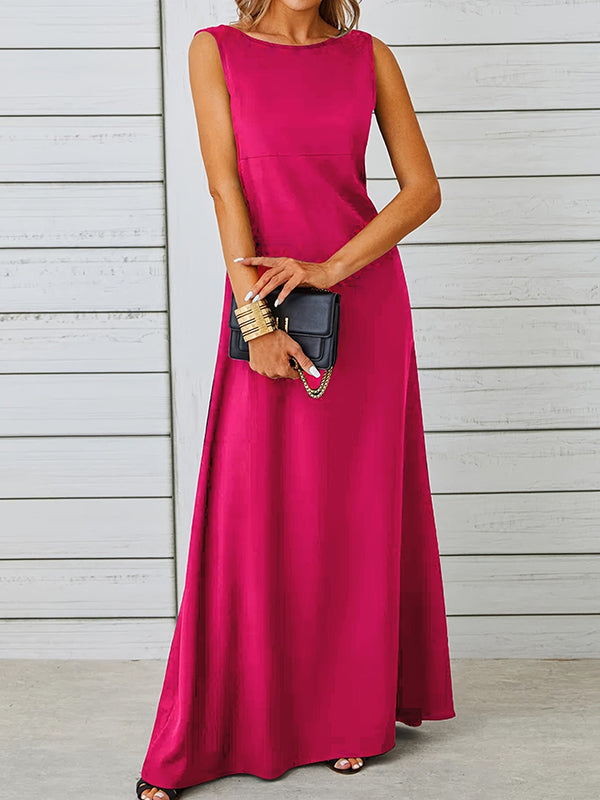 Olivia Bennet | A-Line Loose Solid Color Round-Neck Maxi Dresses