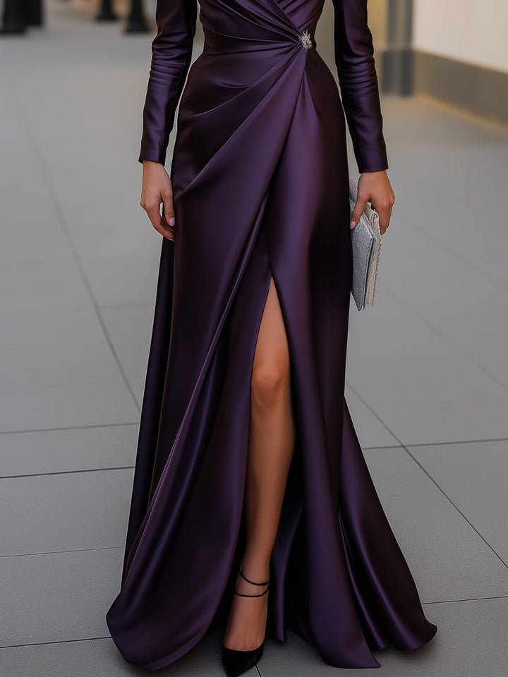 Olivia Bennet | Satin Asymmetric Draped Evening Gown