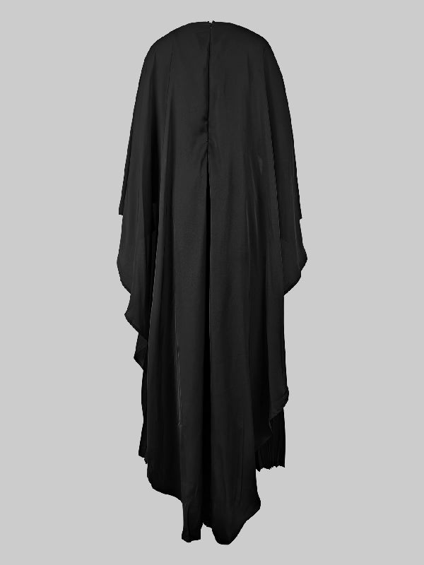 Olivia Bennet | Cape High-Low Pleated Solid Color Split-Joint Round-Neck Evening Dresses Maxi Dresses