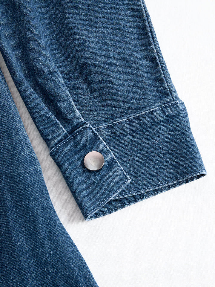 Olivia Bennet | Elegant Zippered Belted Denim Midi Dress