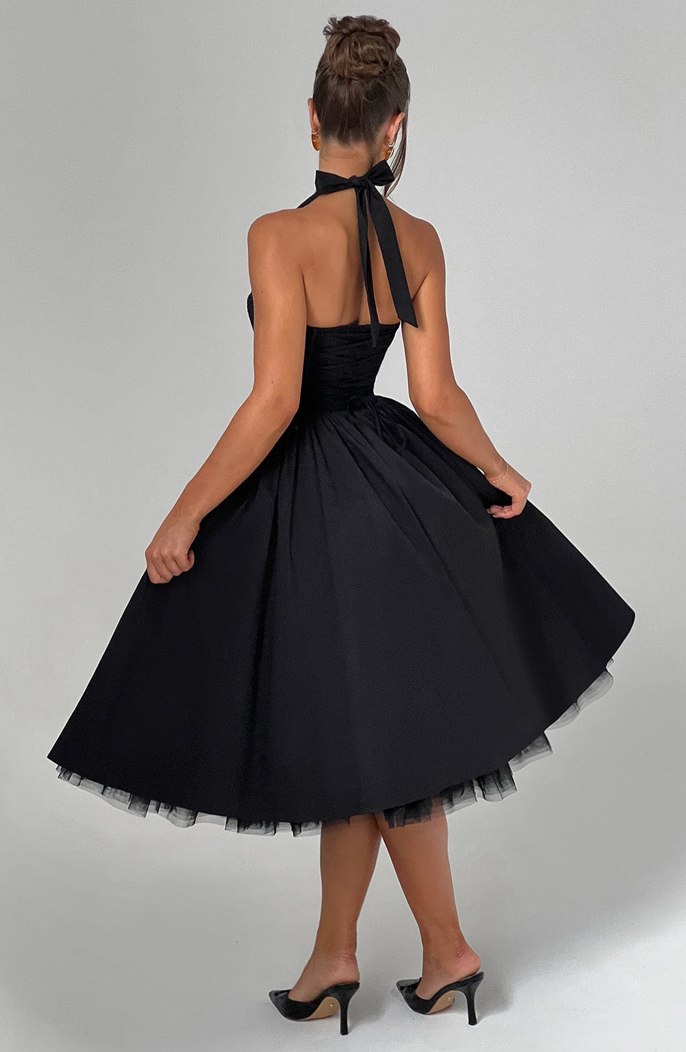 Women Wedding Guest Halter Midi Dress