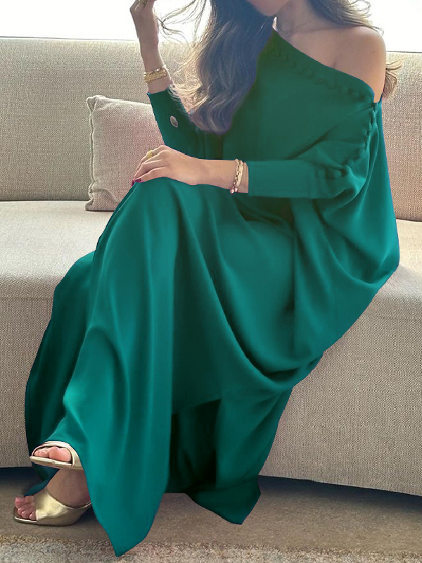 Olivia Bennet | H-Line Loose Buttoned Solid Color Maxi Dresses
