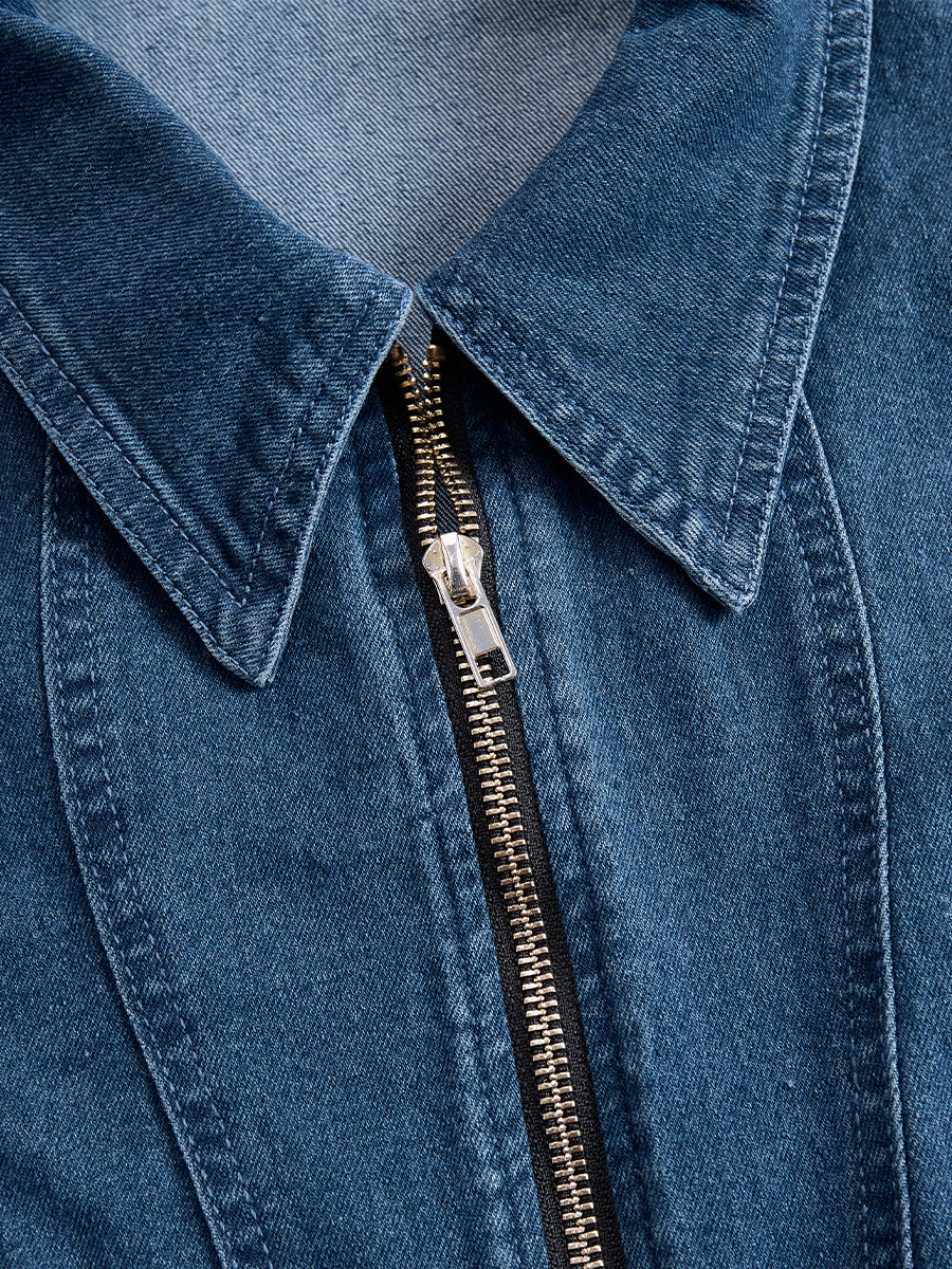 Olivia Bennet | Zippered Belted Denim Midi Dress