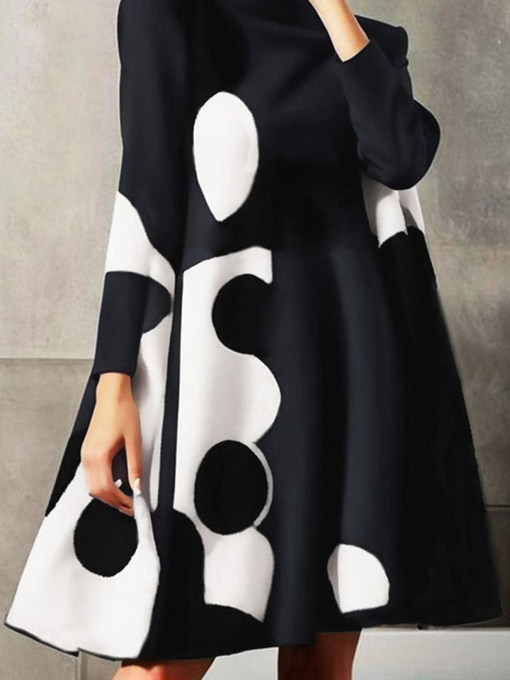 Olivia Bennet | A-Line Long Sleeves Polka-Dot Split-Joint Mock Neck Mini Dresses