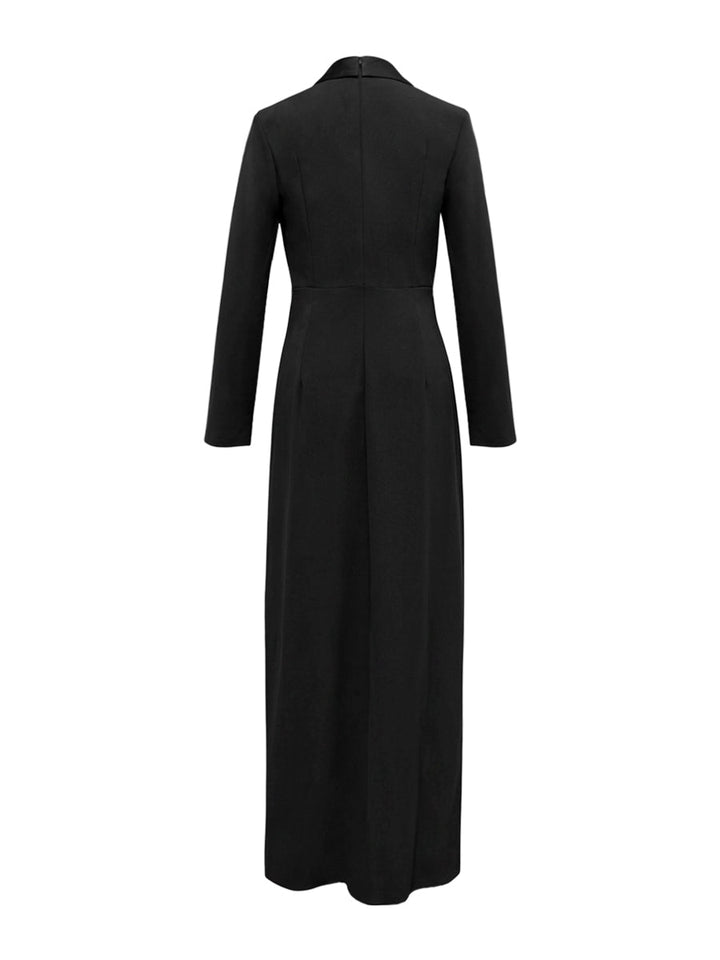 Olivia Bennet | Long Sleeves Skinny Solid Color Deep V-Neck Maxi Dresses