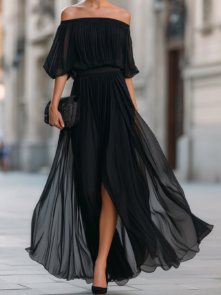 Olivia Bennet | Off-Shoulder Pleated Chiffon Maxi Dress