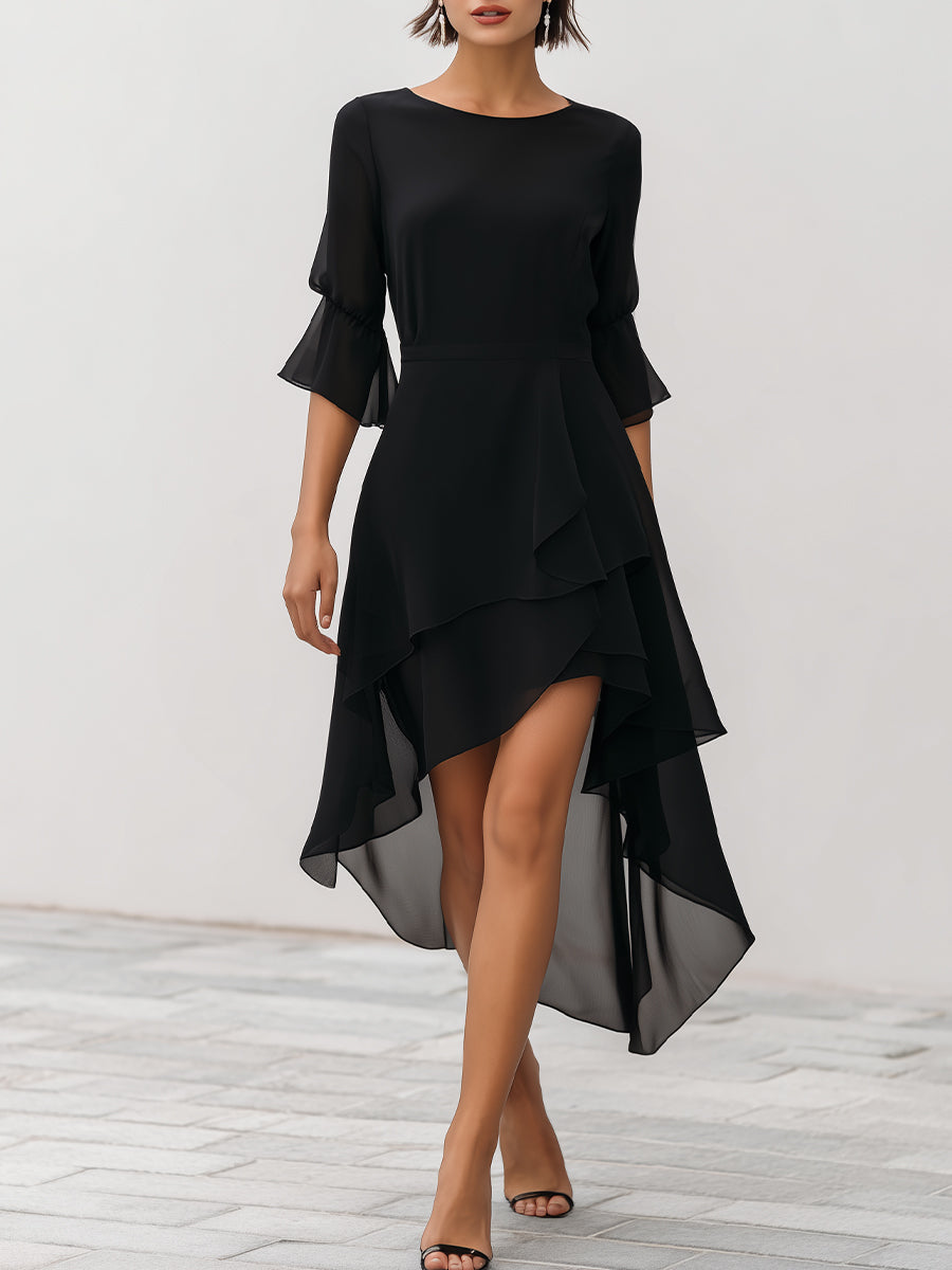 Olivia Bennet | Asymmetric Layered Chiffon Hem Midi Dress