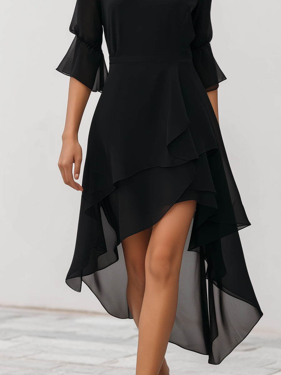 Olivia Bennet | Asymmetric Layered Chiffon Hem Midi Dress