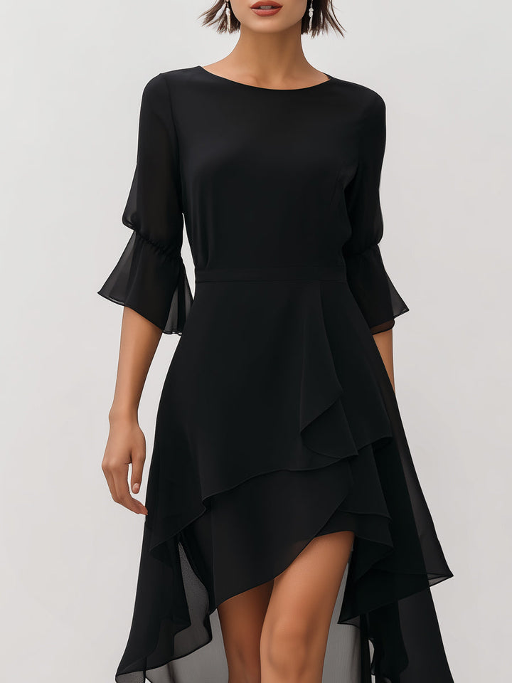 Olivia Bennet | Asymmetric Layered Chiffon Hem Midi Dress