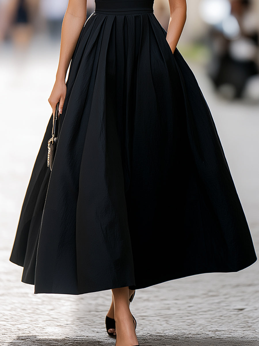 Olivia Bennet | Structured Collar Sleeveless Pleated Midi Dress