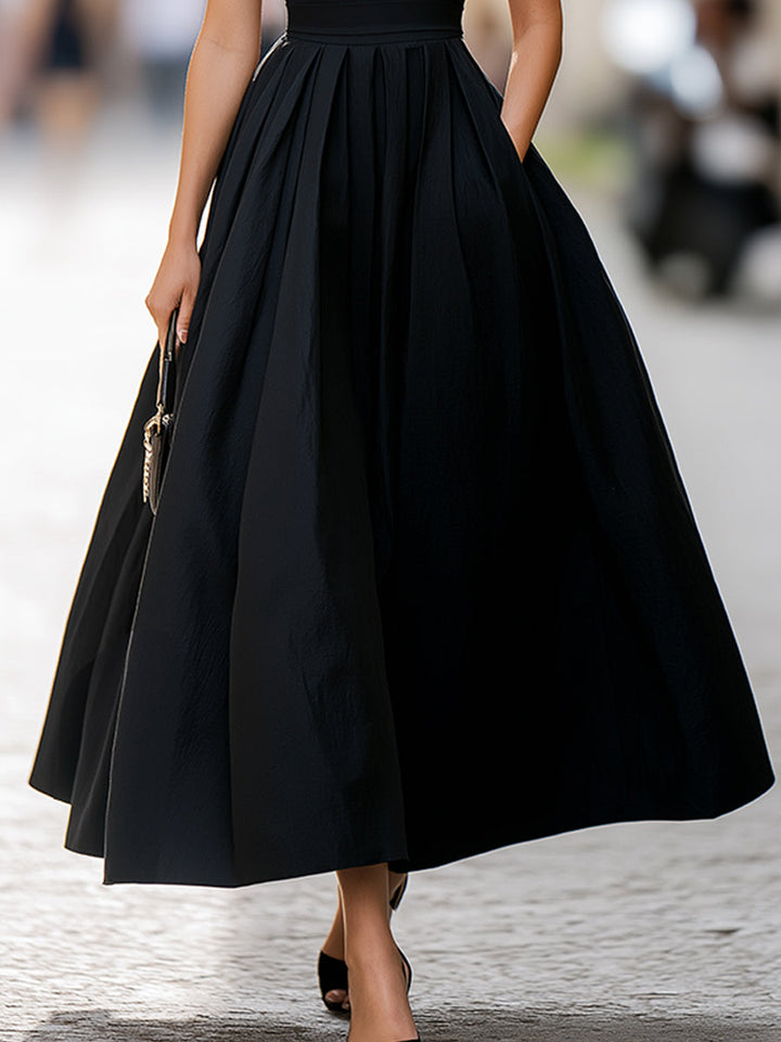 Olivia Bennet | Structured Collar Sleeveless Pleated Midi Dress