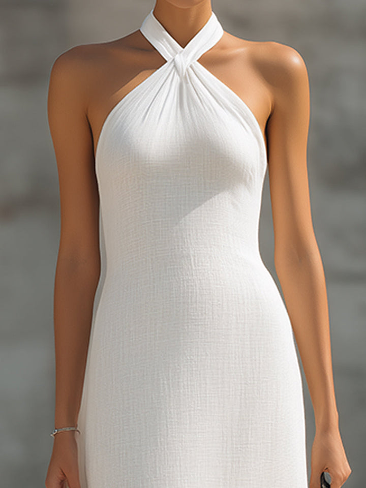 Olivia Bennet | Twisted Halter Neck Sleek Column Maxi Dress