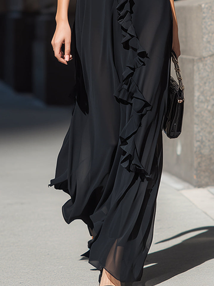 Olivia Bennet | Ruffled V-Neck Spaghetti Strap Flowing Maxi Dress