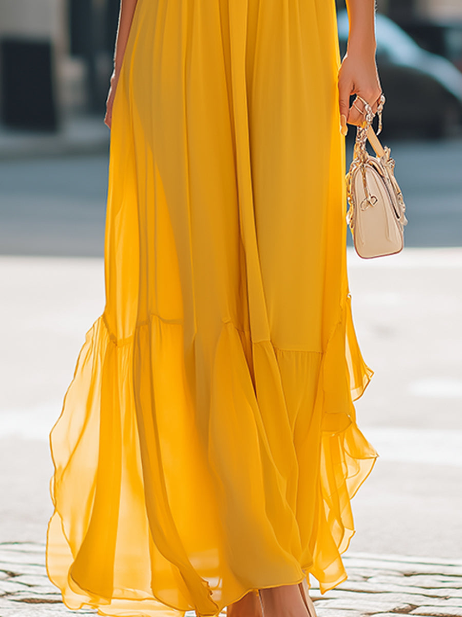 Olivia Bennet | Layered Ruffle Spaghetti Strap Flowing Maxi Dress