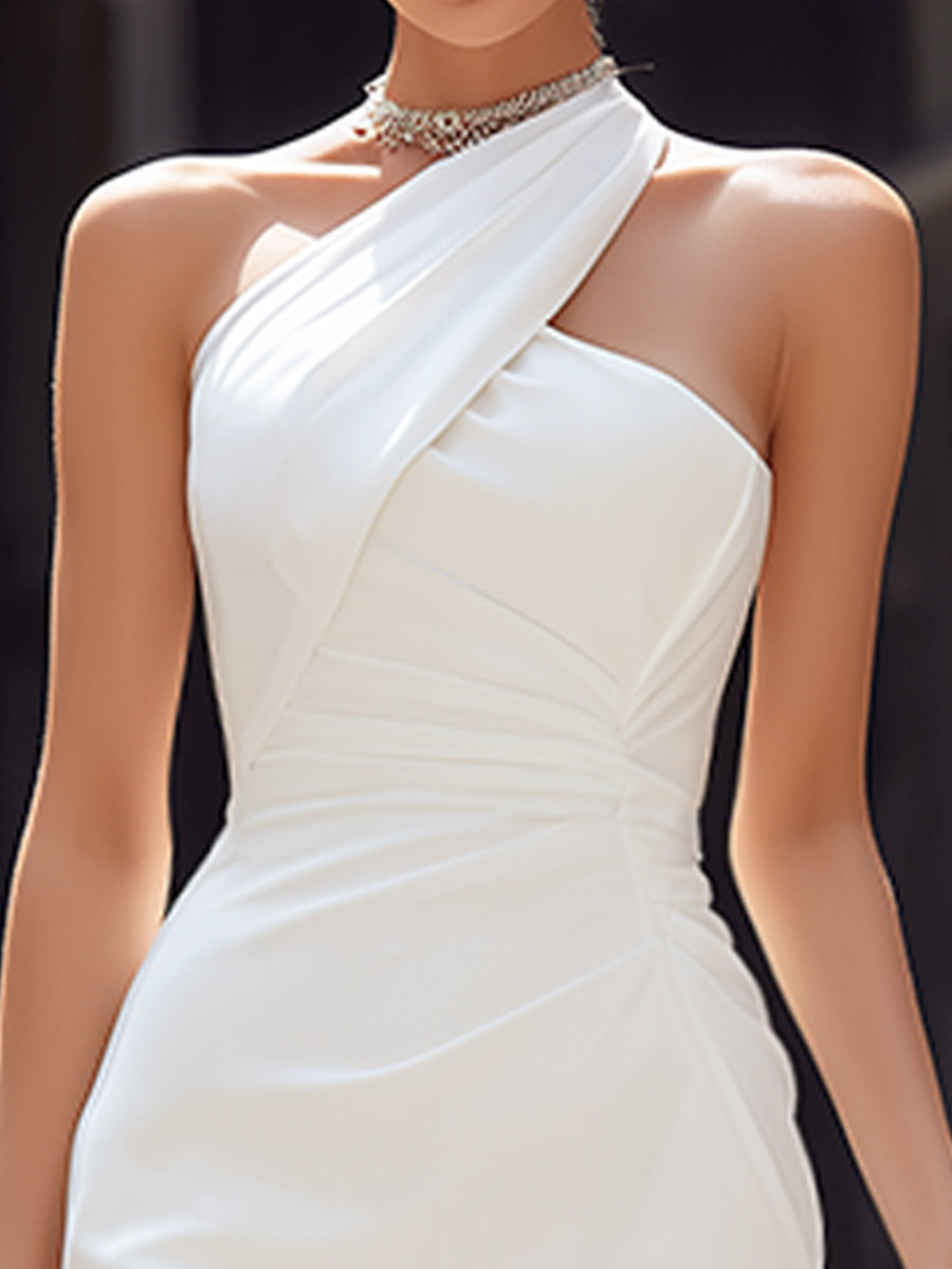 Olivia Bennet | Asymmetric Draped Halter Neck Sculpted Midi Dress