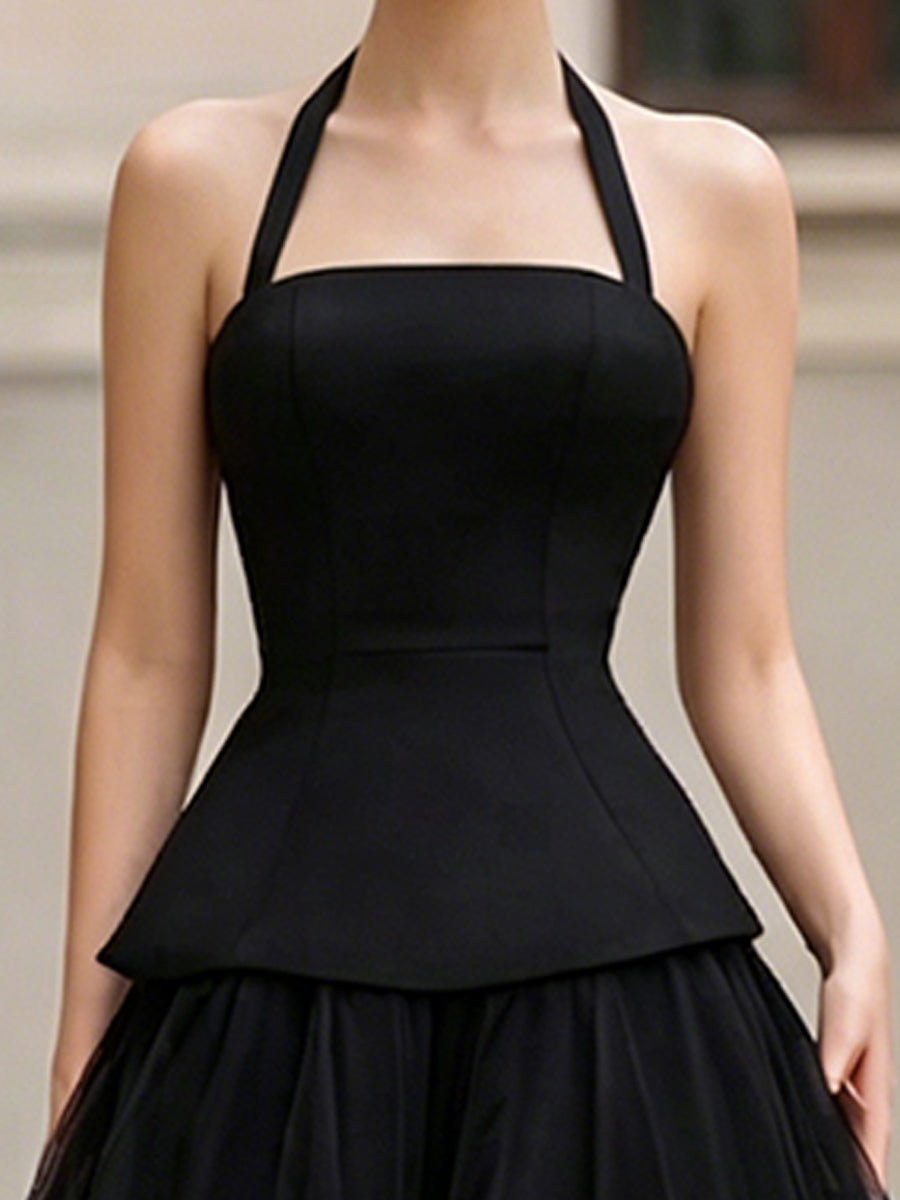 Olivia Bennet | Halter Neck Structured Tiered Tulle Midi Dress