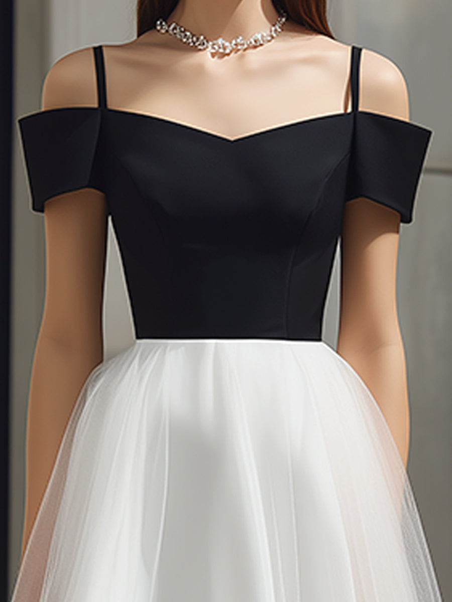Olivia Bennet | Off-Shoulder Strap Detail Tulle A-Line Midi Dress