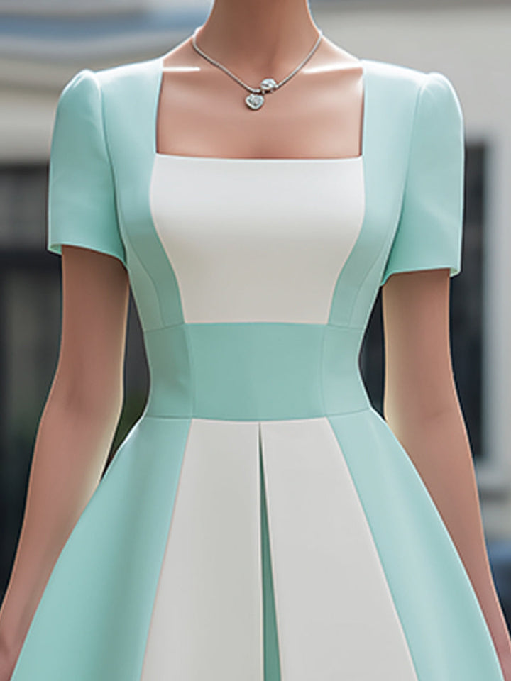 Olivia Bennet | Square Neck Contrast Panel Structured A-Line Midi Dress