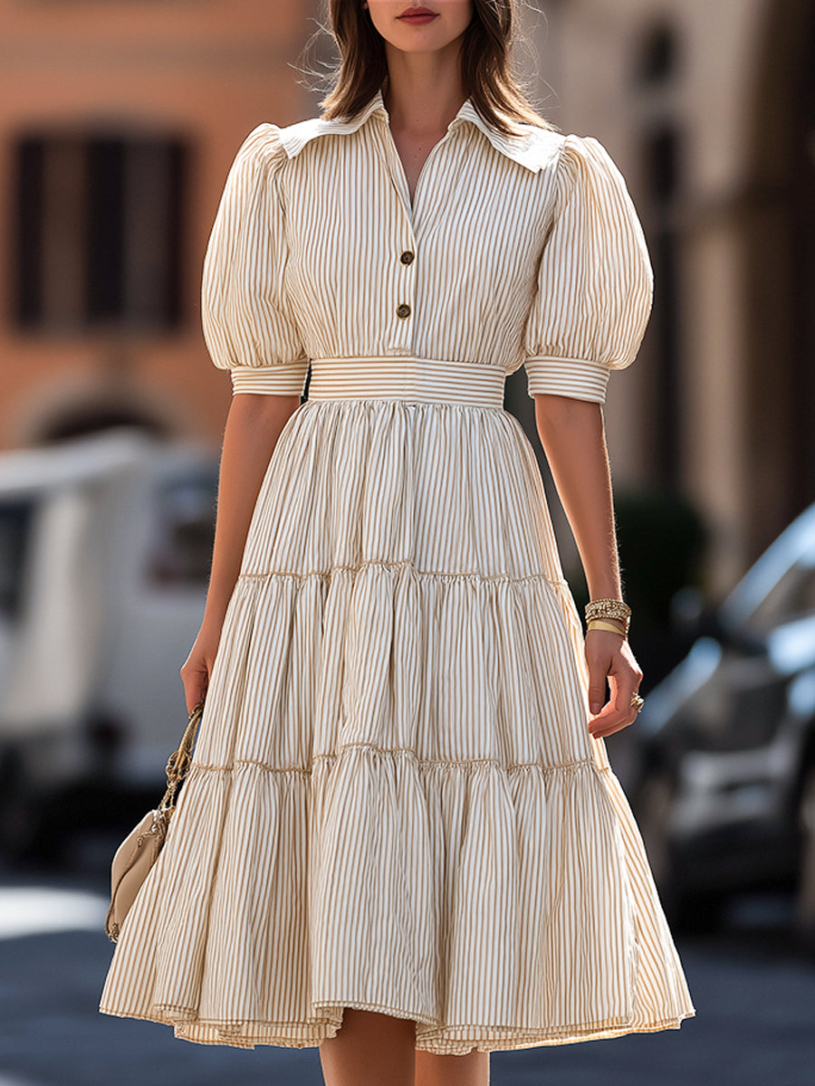 Olivia Bennet | Striped Puff Sleeve Tiered A-Line Mini Dress