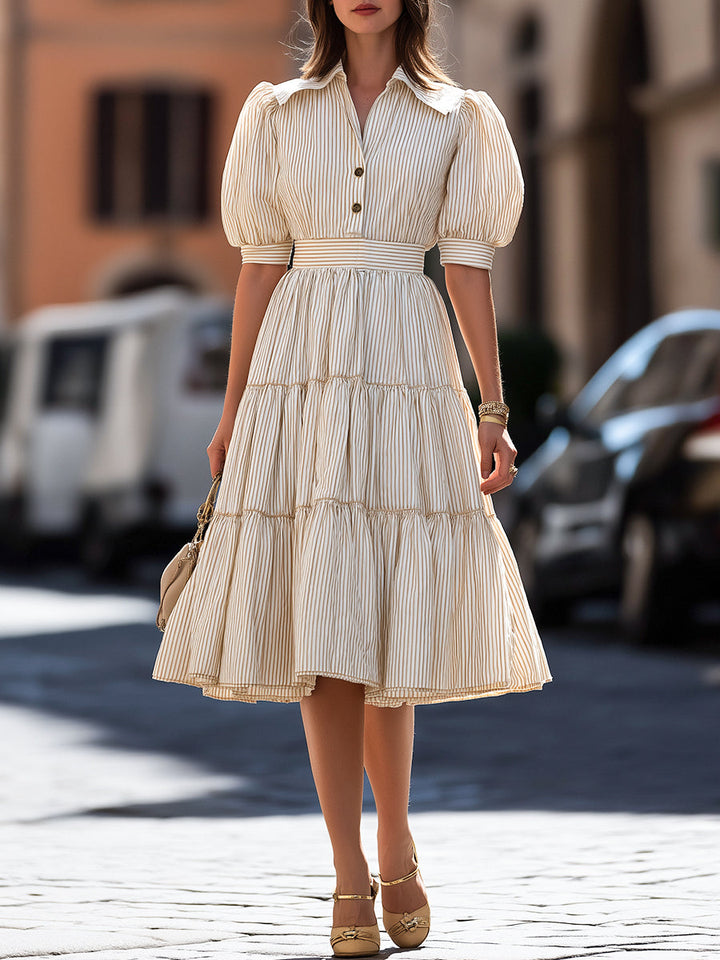 Olivia Bennet | Striped Puff Sleeve Tiered A-Line Mini Dress