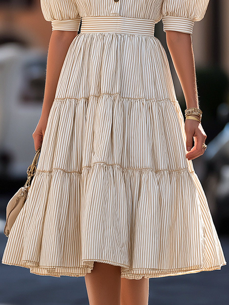 Olivia Bennet | Striped Puff Sleeve Tiered A-Line Mini Dress