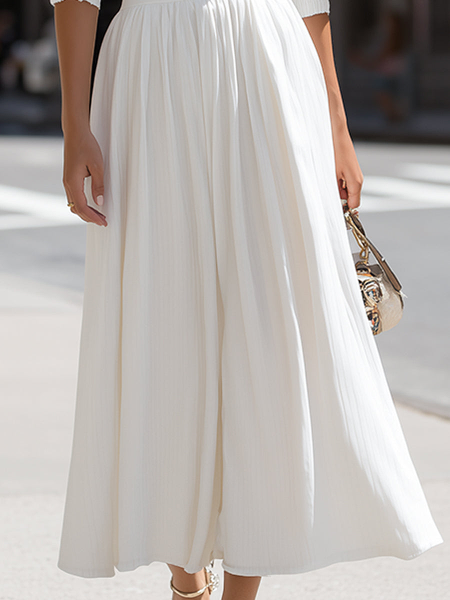 Olivia Bennet | Halter Neck Cutout Waist Pleated A-Line Midi Dress
