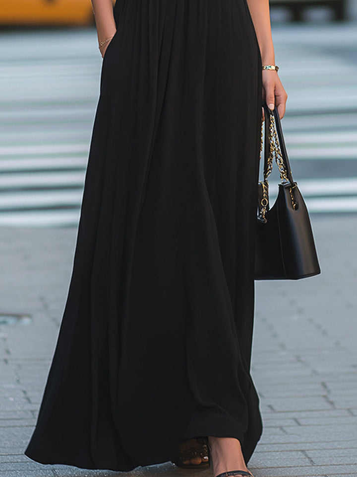 Olivia Bennet | Cold-Shoulder Halter Neck Cutout Detail Flowing Maxi Dress