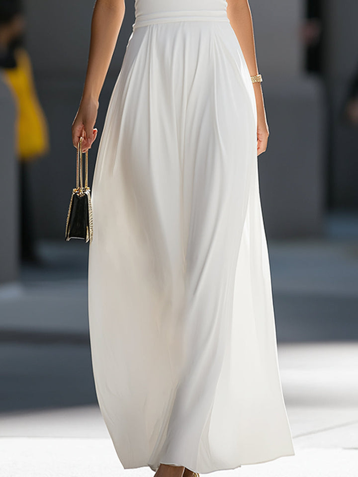 Olivia Bennet | High-Neck Halter Cutout Waist Flowing Maxi Dress