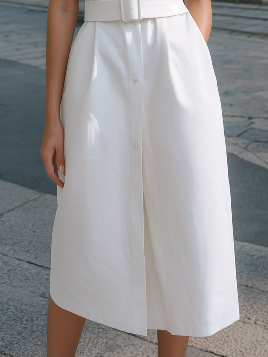 Olivia Bennet | Sleeveless Utility Pocket Belted Shirt Midi Dress