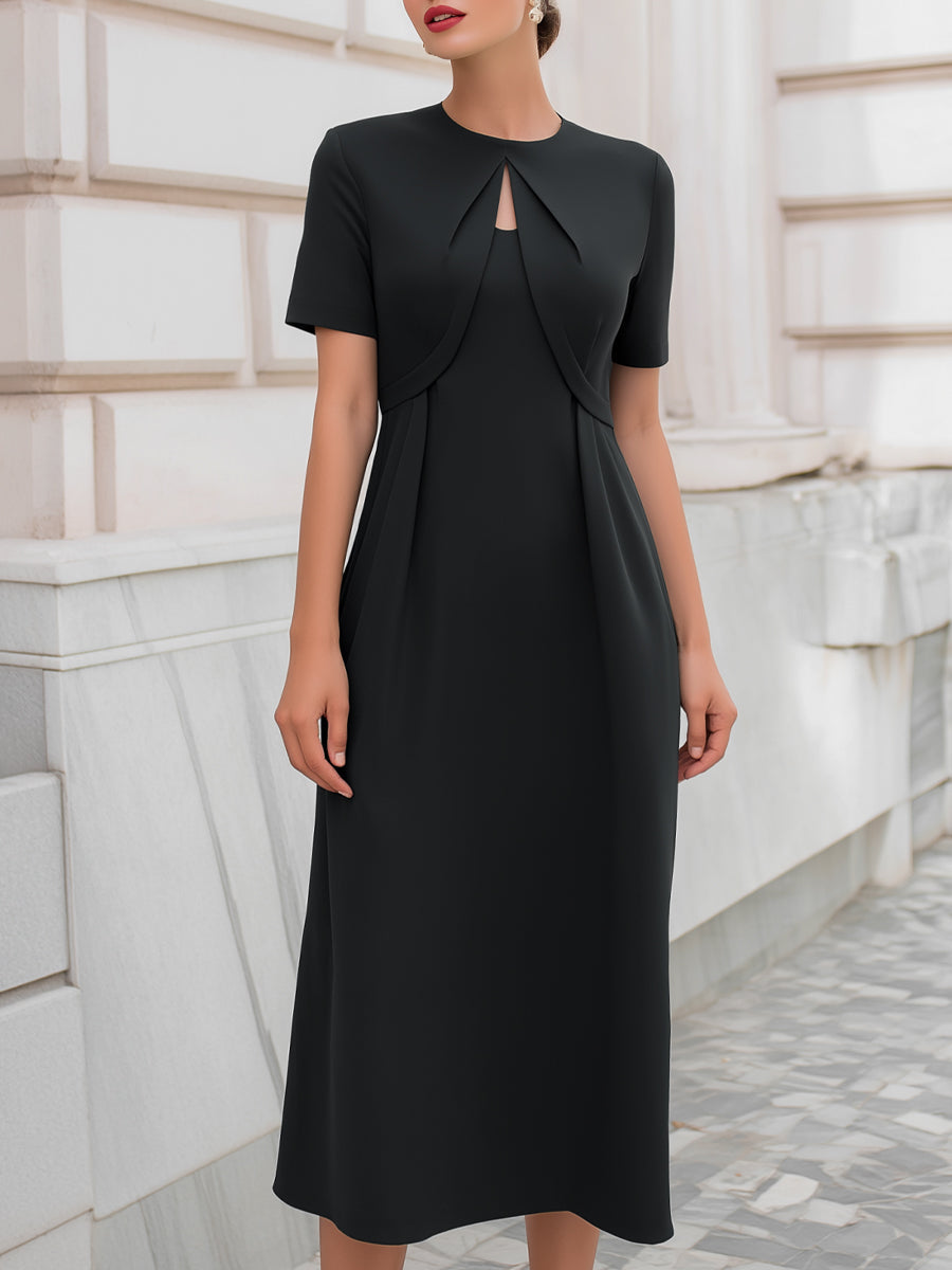 Olivia Bennet | Layered Panel Keyhole Neck Structured Midi Dress