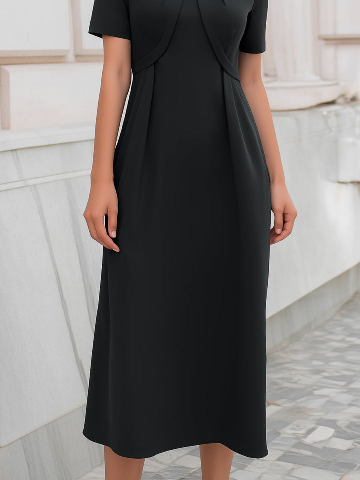 Olivia Bennet | Layered Panel Keyhole Neck Structured Midi Dress