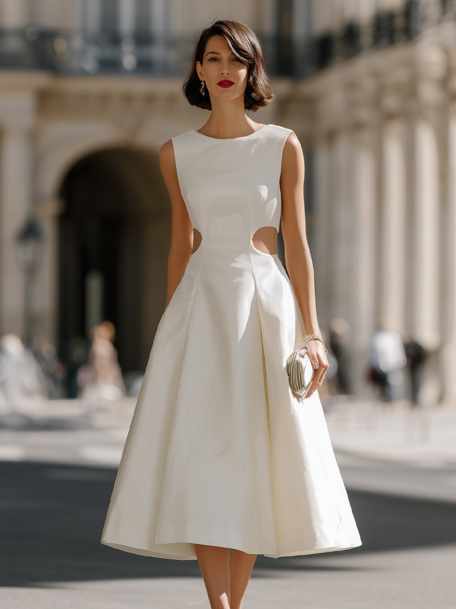 Olivia Bennet | Side Cut-Out Sculpted A-Line Midi Dress
