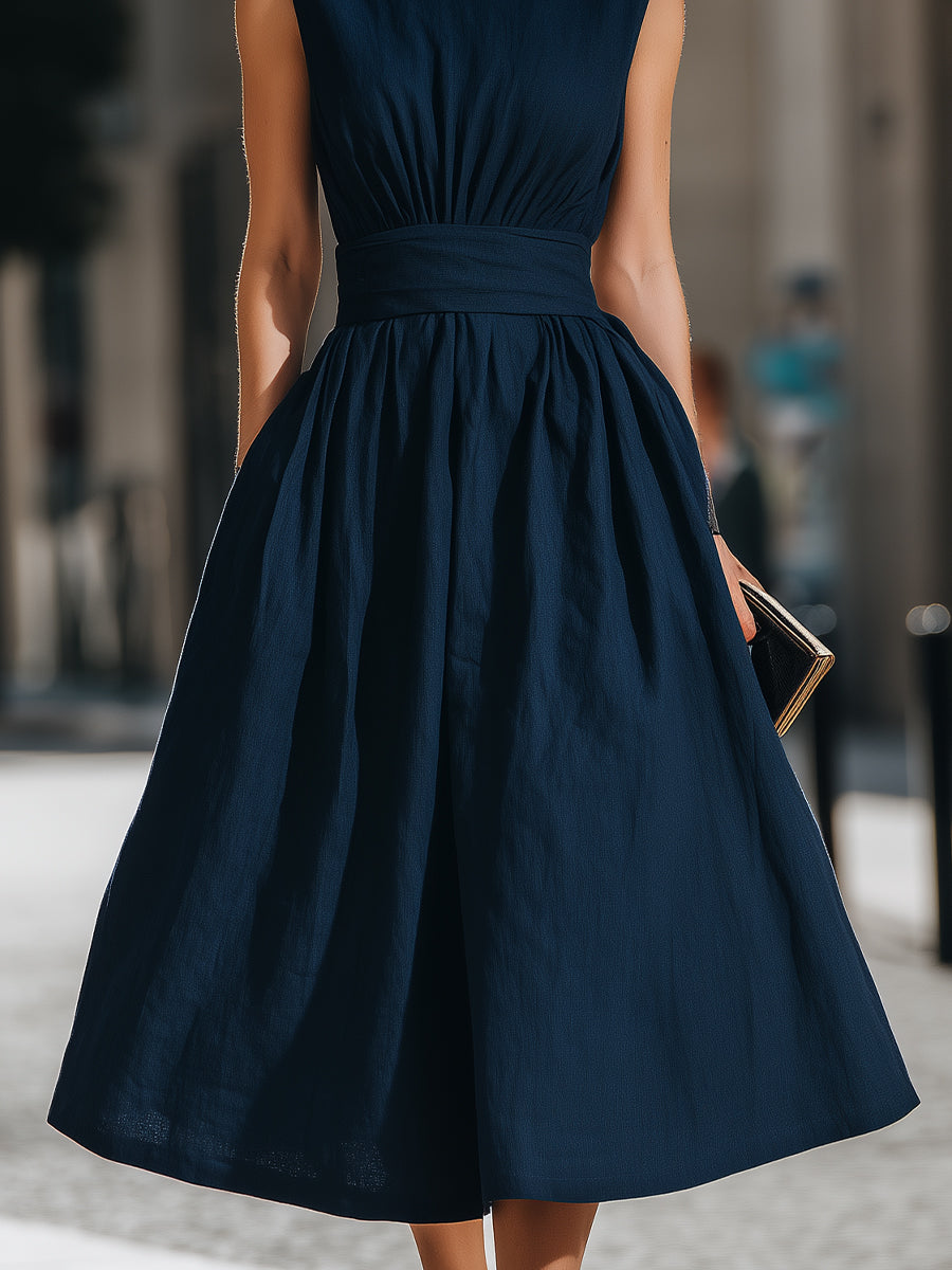 Olivia Bennet | Gathered Waist Sleeveless A-Line Midi Dress