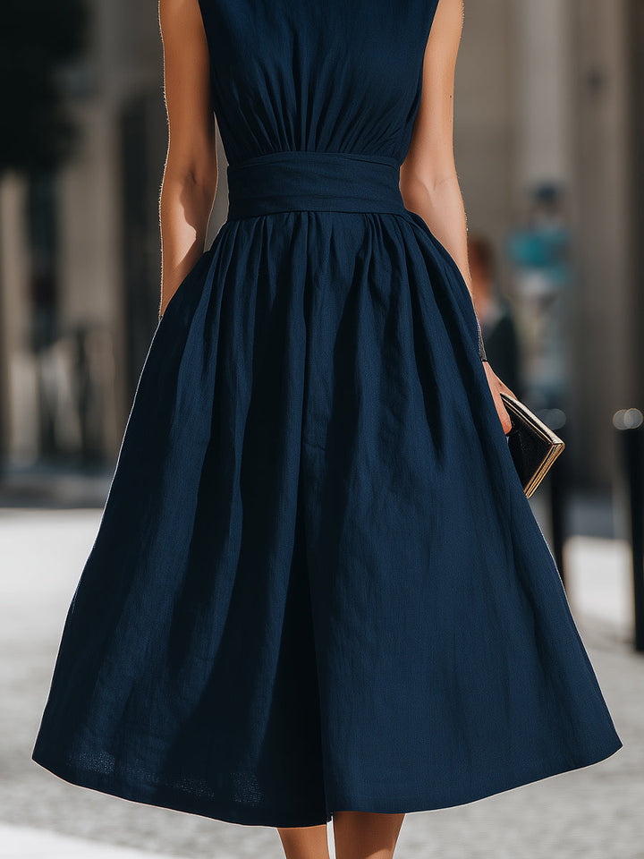 Olivia Bennet | Gathered Waist Sleeveless A-Line Midi Dress