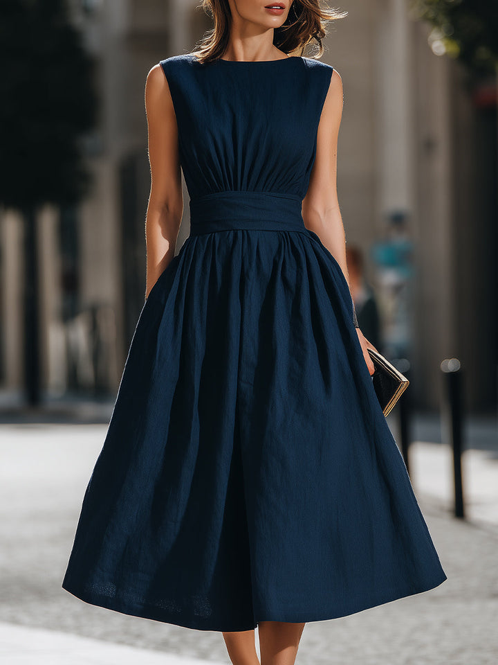 Olivia Bennet | Gathered Waist Sleeveless A-Line Midi Dress