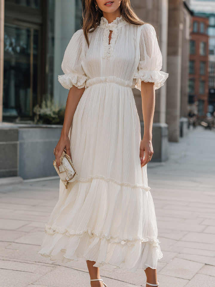 Olivia Bennet | Ruffled High Neck Tiered Midi Dress