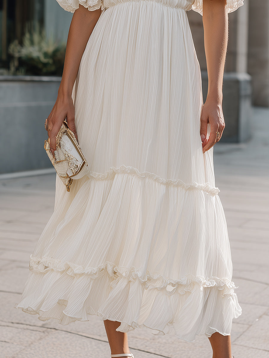 Olivia Bennet | Ruffled High Neck Tiered Midi Dress