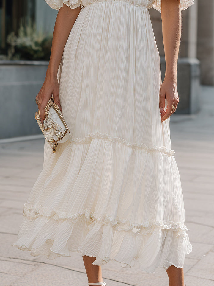 Olivia Bennet | Ruffled High Neck Tiered Midi Dress