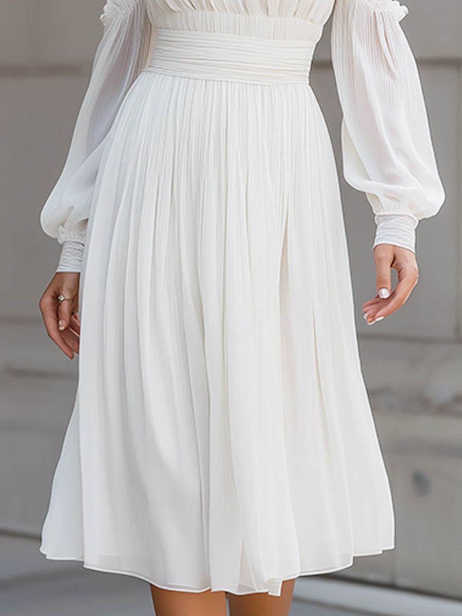 Olivia Bennet | High Neck Pleated Cold-Shoulder Chiffon Midi Dress
