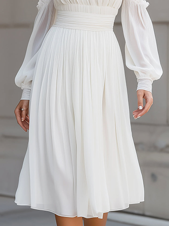 Olivia Bennet | High Neck Pleated Cold-Shoulder Chiffon Midi Dress